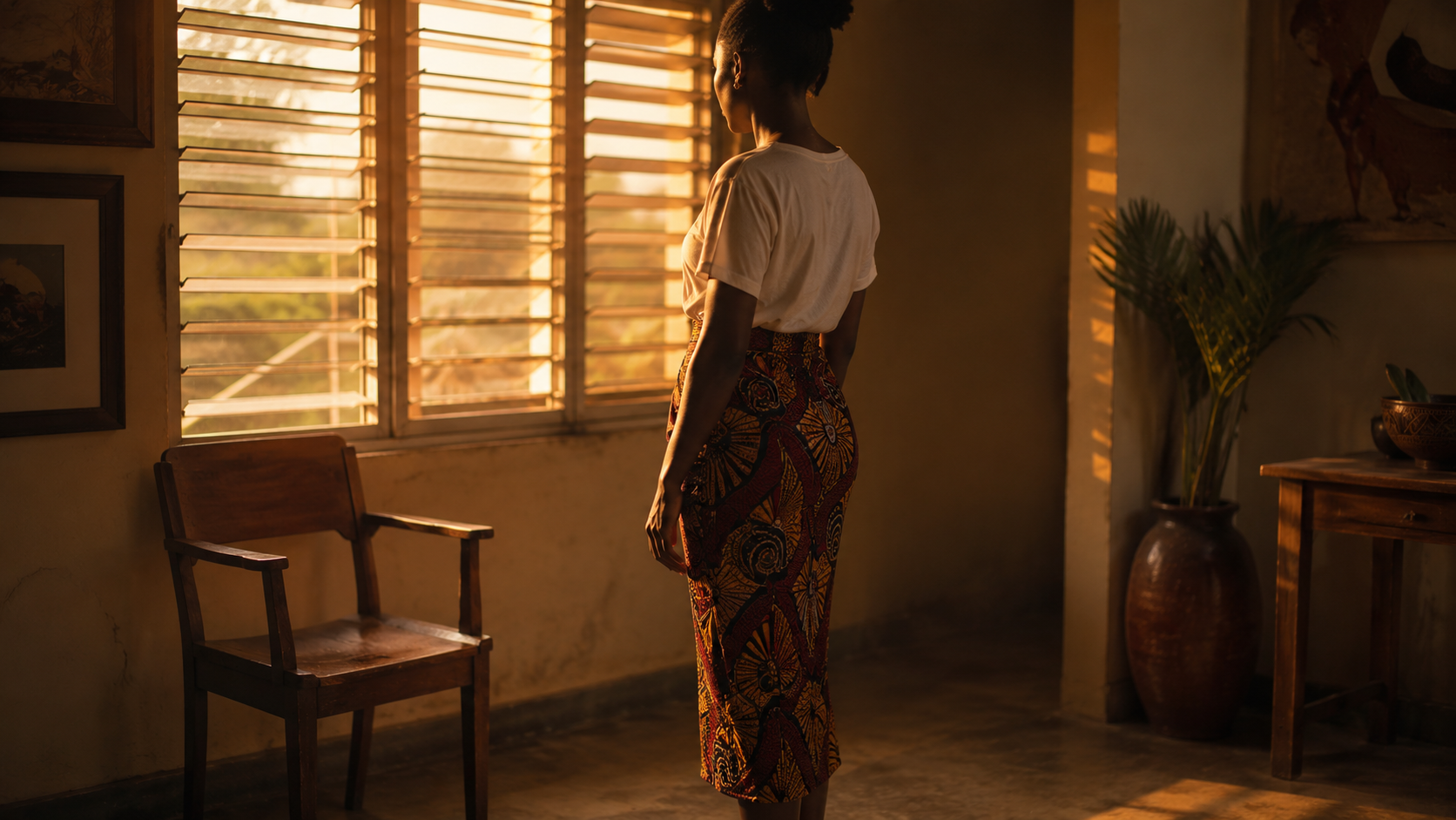 African woman reflecting on her body
